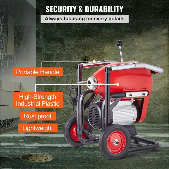 Alt view image 6 of 7 - Drain Cleaner Machine 120FT x 6/5 Inch, 1100W Electric Sewer Snake Auger Manual Feed - with 6 Cutters and CW/CCW Control for 4" to 8" Pipes