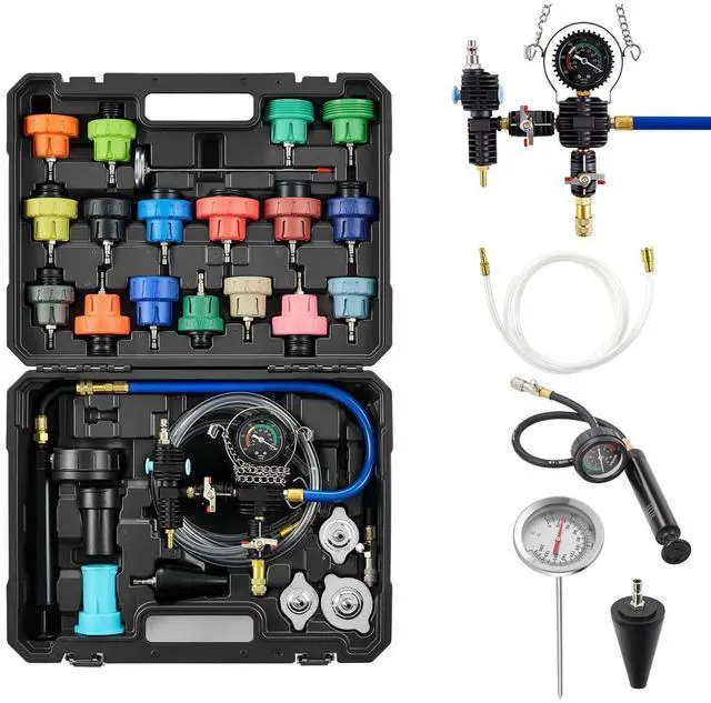 Alt view image 2 of 8 - VEVOR Coolant Pressure Tester Kit, 47Pcs Radiator Vacuum Refill Kit with 3 Metal Adapters, Universal Fit, Automotive Cooling System Pressure Tester Tool, with Pressures Pump & Plastic Filler