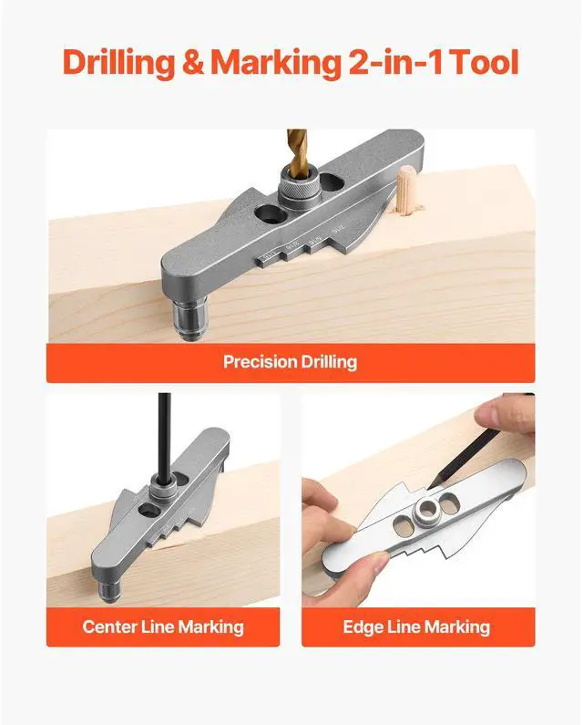 Alt view image 9 of 14 - Doweling Jig Kit Self Centering Dowel Drill Jig for Woodworking with Drill Bit