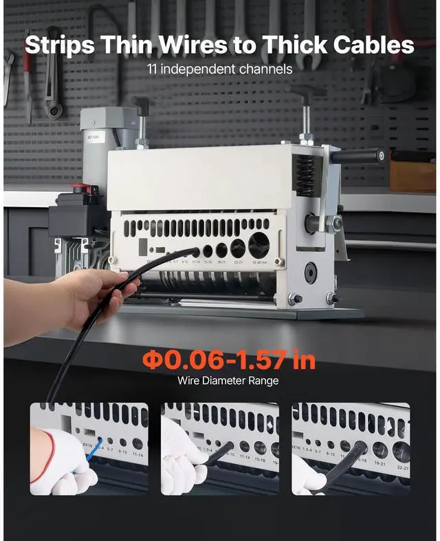 Alt view image 2 of 7 - Electric Wire Stripper Machine, 0.06-1.57 in, 11 Channel Automatic Copper Cable Stripper,  370W Wire Stripper Tool with Manual Hand Crank Mode, Emergency Stop Button, for Scrap Copper Recycling