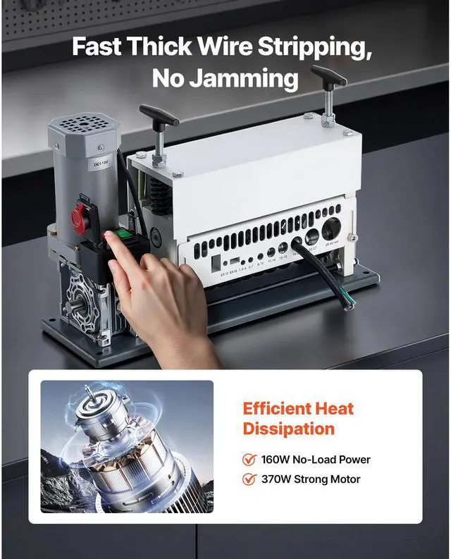 Alt view image 3 of 7 - Electric Wire Stripper Machine, 0.06-1.57 in, 11 Channel Automatic Copper Cable Stripper,  370W Wire Stripper Tool with Manual Hand Crank Mode, Emergency Stop Button, for Scrap Copper Recycling