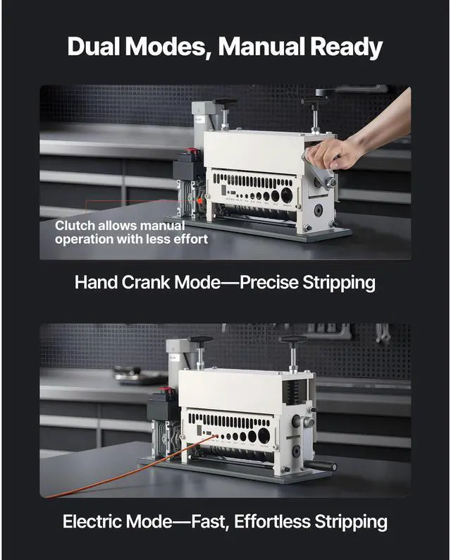 Alt view image 5 of 7 - Electric Wire Stripper Machine, 0.06-1.57 in, 11 Channel Automatic Copper Cable Stripper,  370W Wire Stripper Tool with Manual Hand Crank Mode, Emergency Stop Button, for Scrap Copper Recycling