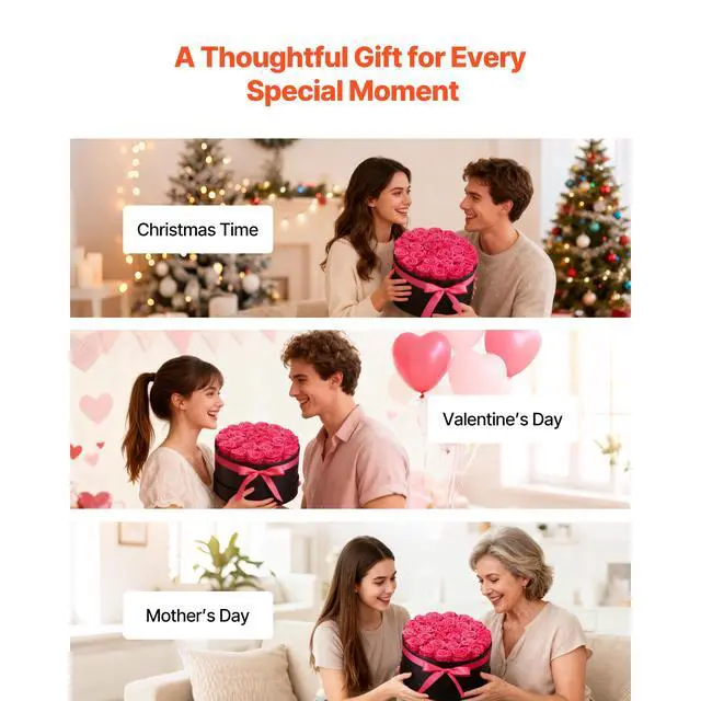 Alt view image 6 of 8 - VEVOR Forever Flowers, 27 Preserved Roses in a Box, Eternal Flowers Immortal Bouquet Birthday Present for Delivery Prime Women Her Wife Mothers, Anniversary, Valentine's Day,Christmas, Rose Red