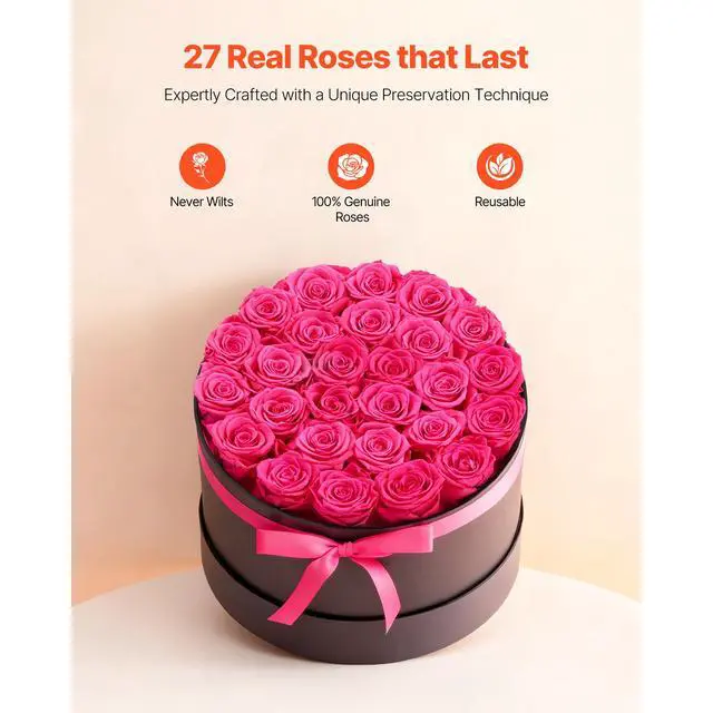 Alt view image 3 of 8 - VEVOR Forever Flowers, 27 Preserved Roses in a Box, Eternal Flowers Immortal Bouquet Birthday Present for Delivery Prime Women Her Wife Mothers, Anniversary, Valentine's Day,Christmas, Rose Red
