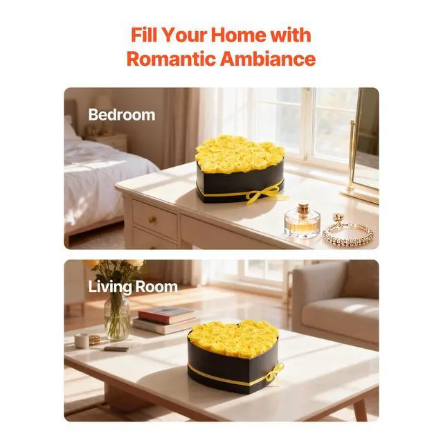 Alt view image 7 of 8 - VEVOR Forever Flowers, 27 Preserved Roses in a Heart Shape Box, Eternal Flowers Immortal Bouquet Birthday Present for Women Her Wife Mothers, Anniversary, Valentine's Day,Christmas, Yellow