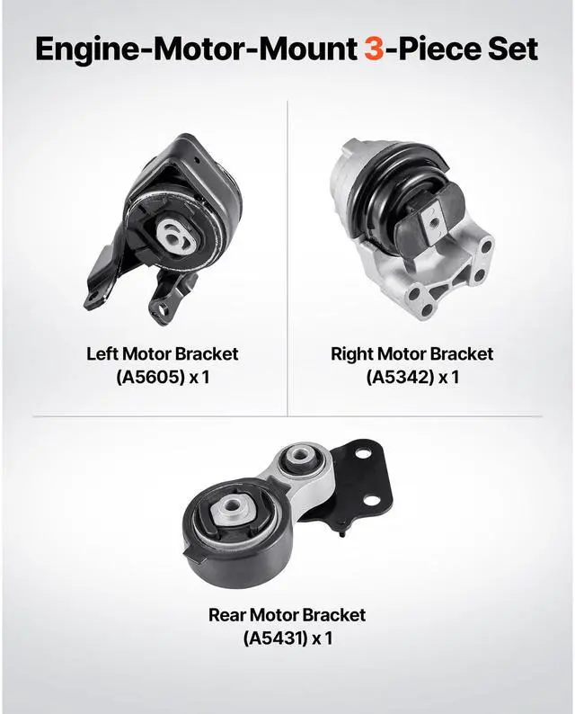 Alt view image 3 of 8 - VEVOR Engine and Transmission Motor Mount Kit Replacement, Set of 3, Compatible with 20072014 Ford Edge 3.5L, Replace OE# A5342, A5431, A5605, Secure Support