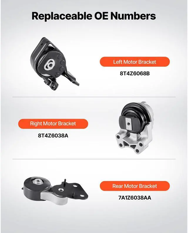 Alt view image 4 of 8 - VEVOR Engine and Transmission Motor Mount Kit Replacement, Set of 3, Compatible with 20072014 Ford Edge 3.5L, Replace OE# A5342, A5431, A5605, Secure Support