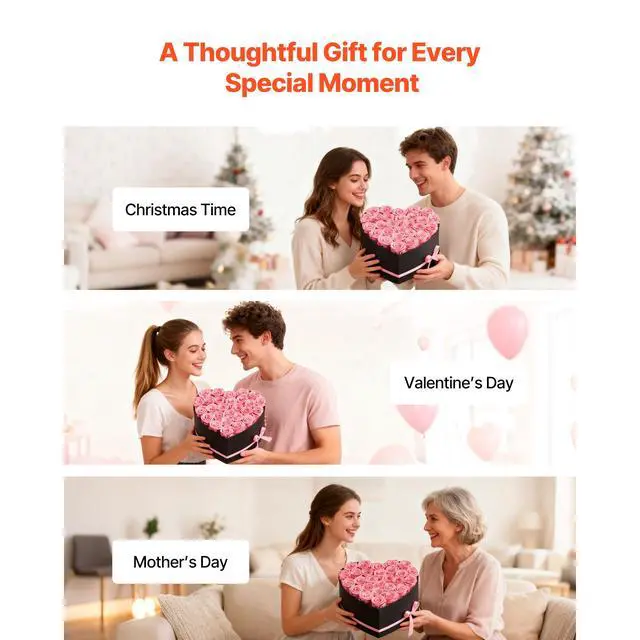 Alt view image 6 of 8 - VEVOR Forever Flowers, 27 Preserved Roses in a Heart Shape Box, Eternal Flowers Immortal Bouquet Birthday Present for Women Her Wife Mothers, Anniversary, Valentine's Day,Christmas, Pink