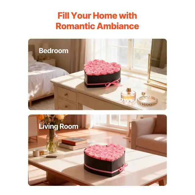 Alt view image 7 of 8 - VEVOR Forever Flowers, 27 Preserved Roses in a Heart Shape Box, Eternal Flowers Immortal Bouquet Birthday Present for Women Her Wife Mothers, Anniversary, Valentine's Day,Christmas, Pink