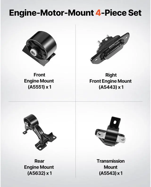 Alt view image 3 of 8 - VEVOR Engine Motor Mount and Transmission Mount Kit Replacement, Set of 4, Compatible with 20112019 Dodge Journey 3.6L FWD, Replace OE# A5551, A5443, A5632, A5543, Secure Support