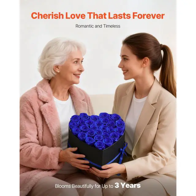 Alt view image 4 of 8 - VEVOR Forever Flowers, 27 Preserved Roses in a Heart Shape Box, Eternal Flowers Immortal Bouquet Birthday Present for Women Her Wife Mothers, Anniversary, Valentine's Day,Christmas, Royal Blue