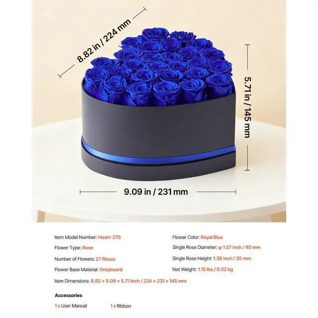 Alt view image 8 of 8 - VEVOR Forever Flowers, 27 Preserved Roses in a Heart Shape Box, Eternal Flowers Immortal Bouquet Birthday Present for Women Her Wife Mothers, Anniversary, Valentine's Day,Christmas, Royal Blue