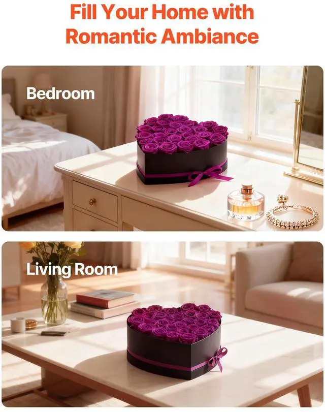 Alt view image 7 of 8 - VEVOR Forever Flowers, 27 Preserved Roses in Heart Shape Box, Eternal Flowers Immortal Bouquet Birthday Present for Women Her Wife Mothers, Anniversary, Valentine's Day,Christmas, Purple