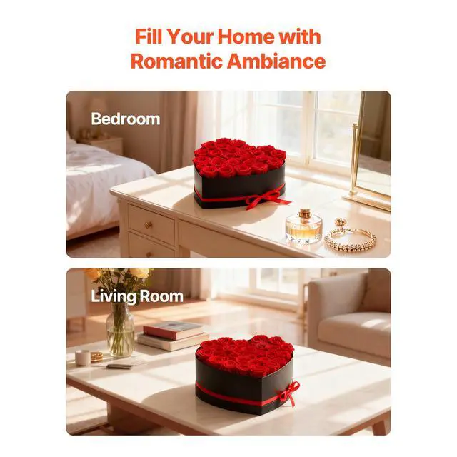 Alt view image 7 of 8 - VEVOR Forever Flowers, 27 Preserved Roses in a Heart Shape Box, Eternal Flowers Immortal Bouquet Birthday Present for Delivery Prime Women Her Wife Mothers, Anniversary, Valentine's Day,Christmas, Red