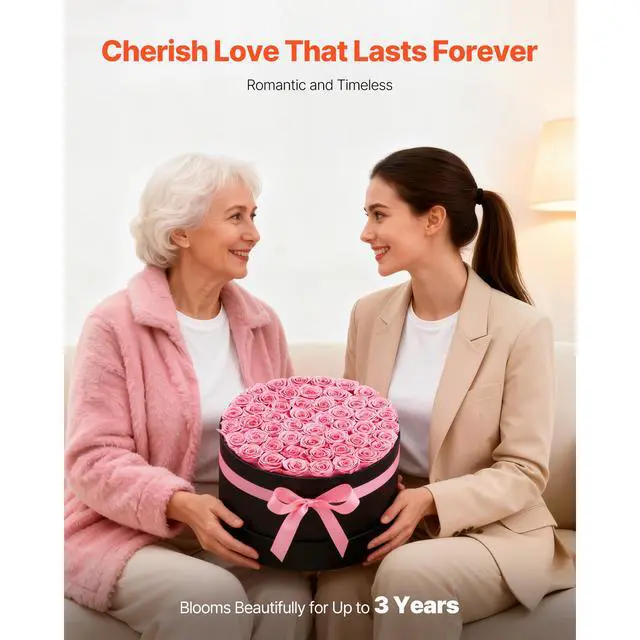 Alt view image 4 of 8 - VEVOR Forever Flowers, 50 Preserved Roses in a Box, Eternal Flowers Immortal Bouquet Birthday Present for Delivery Prime Women Her Wife Mothers, Anniversary, Valentine's Day,Christmas, Sweet Pink