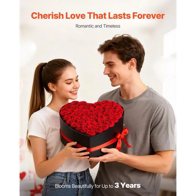 Alt view image 4 of 8 - VEVOR Forever Flowers, 50 Preserved Roses in a Heart Shape Box, Eternal Flowers Immortal Bouquet Birthday Present for Delivery Prime Women Her Wife Mothers, Anniversary, Valentine's Day,Christmas, Red