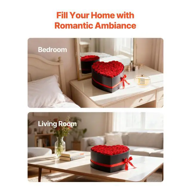 Alt view image 7 of 8 - VEVOR Forever Flowers, 50 Preserved Roses in a Heart Shape Box, Eternal Flowers Immortal Bouquet Birthday Present for Delivery Prime Women Her Wife Mothers, Anniversary, Valentine's Day,Christmas, Red