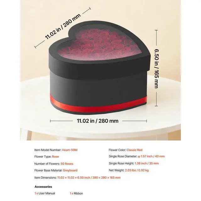 Alt view image 8 of 8 - VEVOR Forever Flowers, 50 Preserved Roses in a Heart Shape Box, Eternal Flowers Immortal Bouquet Birthday Present for Delivery Prime Women Her Wife Mothers, Anniversary, Valentine's Day,Christmas, Red