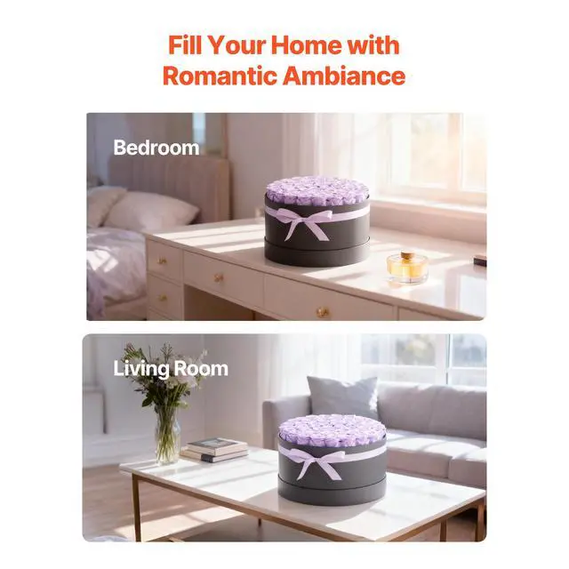 Alt view image 7 of 8 - VEVOR Forever Flowers, 50 Preserved Roses in a Box, Eternal Flowers Immortal Bouquet Birthday Present for Women Her Wife Mothers, Anniversary, Valentine's Day,Christmas, Lavender Purple