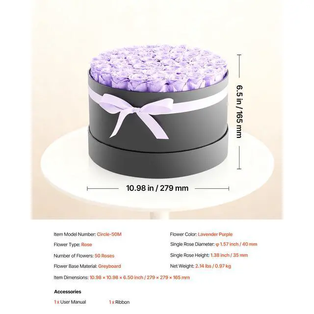 Alt view image 8 of 8 - VEVOR Forever Flowers, 50 Preserved Roses in a Box, Eternal Flowers Immortal Bouquet Birthday Present for Women Her Wife Mothers, Anniversary, Valentine's Day,Christmas, Lavender Purple