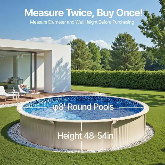Alt view image 3 of 7 - 8-ft Round Above Ground Pool Liner, Overlap Pool Liners, Standard Gauge Vinyl, 48-to-54inch Wall Height, Designed for Steel Sided Above-Ground Swimming Pools
