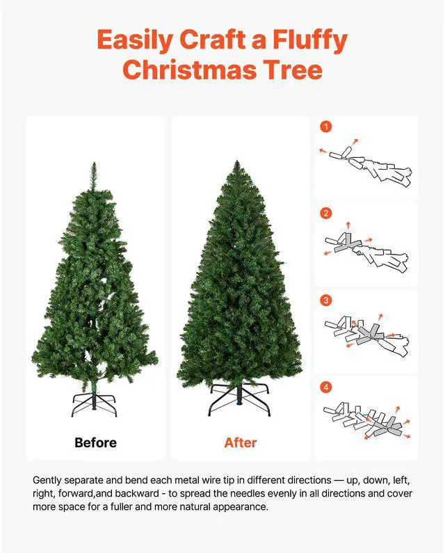 Alt view image 7 of 8 - VEVOR Christmas Tree, 4ft Prelit Artificial Xmas Tree, Full Holiday Decor Trees with 120 Warm White LED Lights, 8 Lighting Modes, 539 Branch Tips & Sturdy Metal Base for Home Party Office Decoration