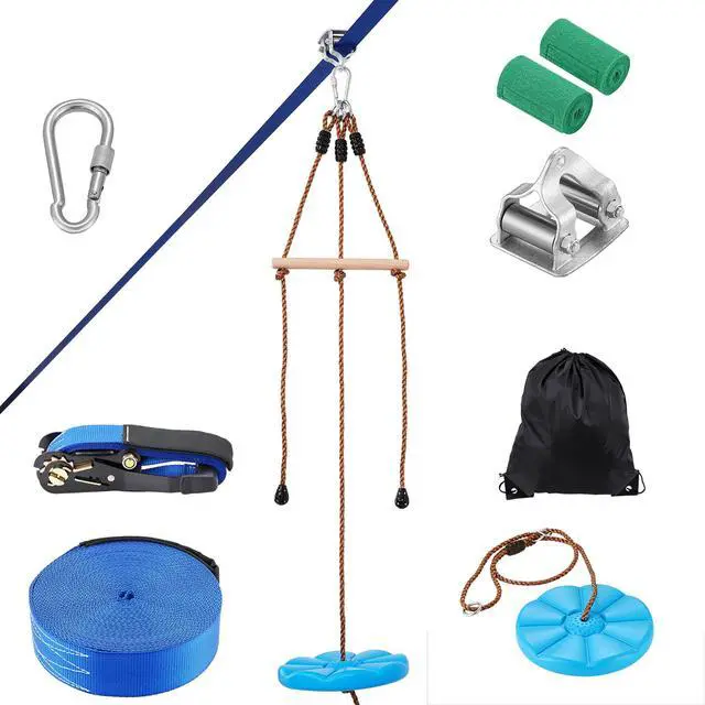 Alt view image 9 of 15 - VEVOR Zipline Kit for Kids and Adult, 52 ft Zip Line Kits Up to 500 lb, Backyard Outdoor Quick Setup Zipline, Playground Entertainment with Zipline, Nylon Safety Harness, Seat, and Handlebar