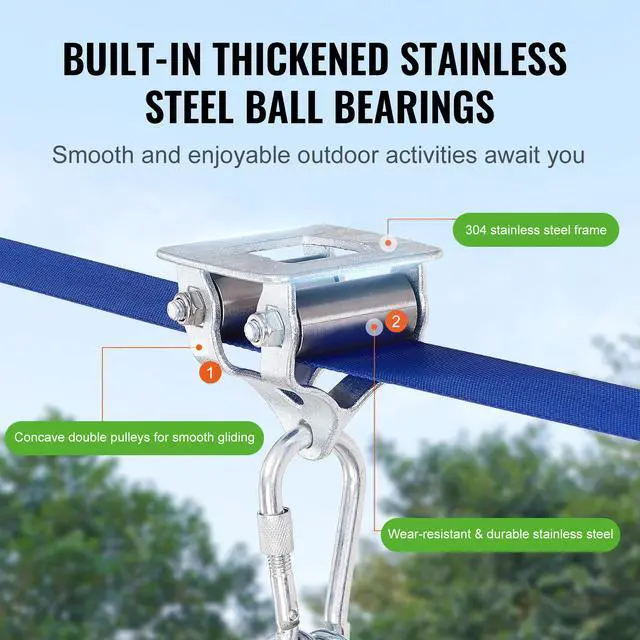 Alt view image 11 of 15 - VEVOR Zipline Kit for Kids and Adult, 52 ft Zip Line Kits Up to 500 lb, Backyard Outdoor Quick Setup Zipline, Playground Entertainment with Zipline, Nylon Safety Harness, Seat, and Handlebar