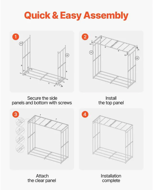 Alt view image 6 of 8 - VEVOR 4 ft Outdoor Firewood Rack with Roof 1/2 Cord Storage Metal Log Holder