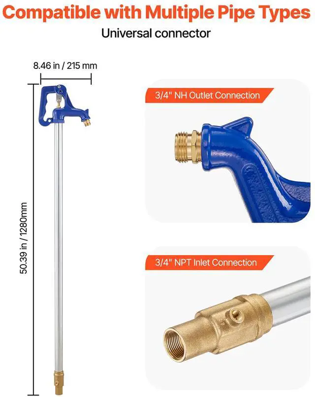 Alt view image 5 of 7 - Frost Proof Yard Hydrant, 4.2FT Freeze-Proof Outdoor Faucet with 24" Bury Depth, 3/4" NPT Pipe Connection & 3/4" NH Hose Coupling, No Lead Freezeless Hydrant for Yard Garden Farm Irrigation