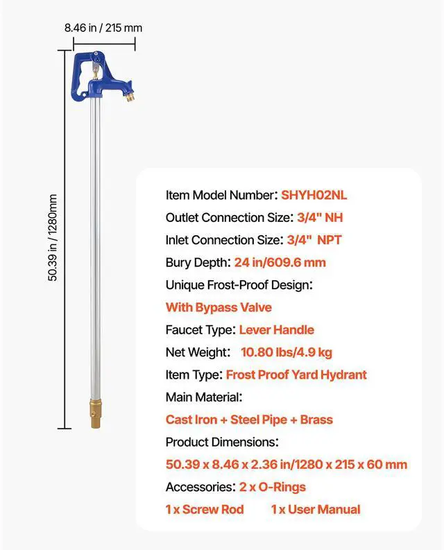 Alt view image 7 of 7 - Frost Proof Yard Hydrant, 4.2FT Freeze-Proof Outdoor Faucet with 24" Bury Depth, 3/4" NPT Pipe Connection & 3/4" NH Hose Coupling, No Lead Freezeless Hydrant for Yard Garden Farm Irrigation