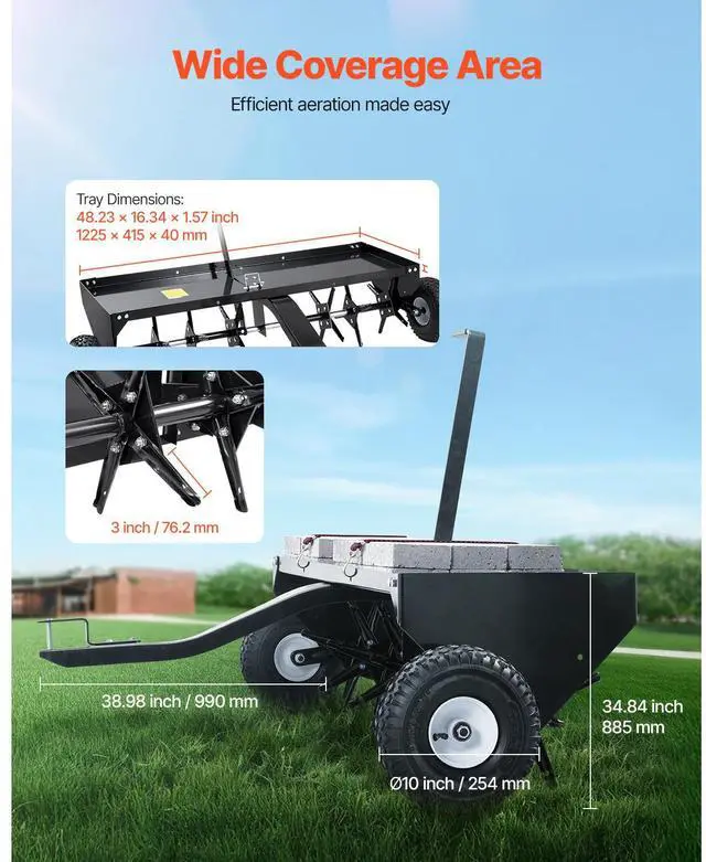 Alt view image 9 of 14 - VEVOR  Tow Behind Plug Aerator, 48-Inch Tow Behind Lawn Plug Aerator with Universal Hitch, Pull Behind Aerator with Iron Spikes Alternately Arranged, Lawn Aerator Tow Behind for Gardens, Lawns, Farms