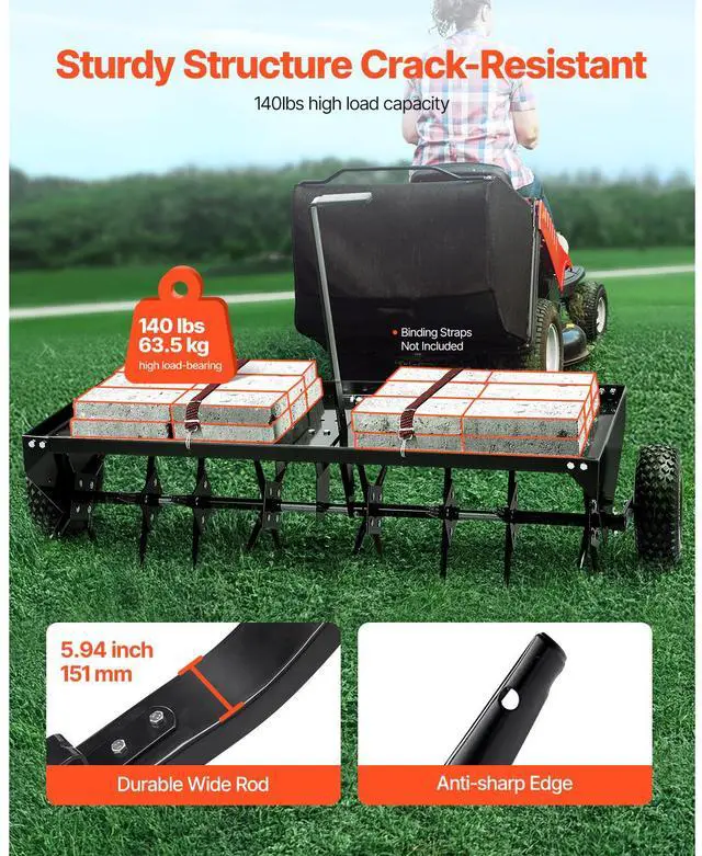 Alt view image 11 of 14 - VEVOR  Tow Behind Plug Aerator, 48-Inch Tow Behind Lawn Plug Aerator with Universal Hitch, Pull Behind Aerator with Iron Spikes Alternately Arranged, Lawn Aerator Tow Behind for Gardens, Lawns, Farms