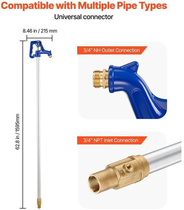 Alt view image 5 of 7 - Frost Proof Yard Hydrant, 5.24FT Freeze-Proof Outdoor Faucet with 36" Bury Depth, 3/4" NPT Pipe Connection, Lever Handle + Handwheel, No Lead Freezeless Hydrant for Yard Garden Farm Irrigation