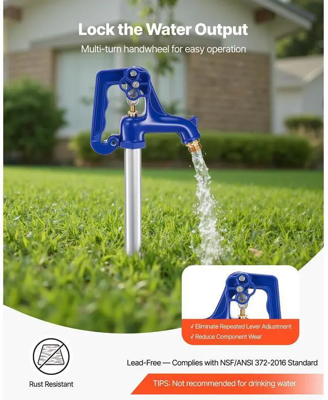 Alt view image 3 of 7 - Frost Proof Yard Hydrant, 5.24FT Freeze-Proof Outdoor Faucet with 36" Bury Depth, 3/4" NPT Pipe Connection, Lever Handle + Handwheel, No Lead Freezeless Hydrant for Yard Garden Farm Irrigation