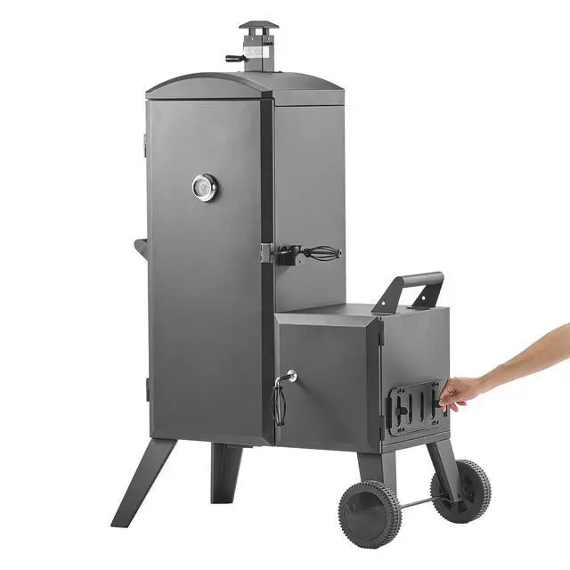 Alt view image 2 of 8 - VEVOR Charcoal Offset Smoker, Heavy-Duty Steel BBQ Offset Smoker with Side Firebox, Movable Outdoor Barbecue Smokers with 6 Adjustable Grates, Thermometer & Air Vents for Backyard Patio Party Cooking