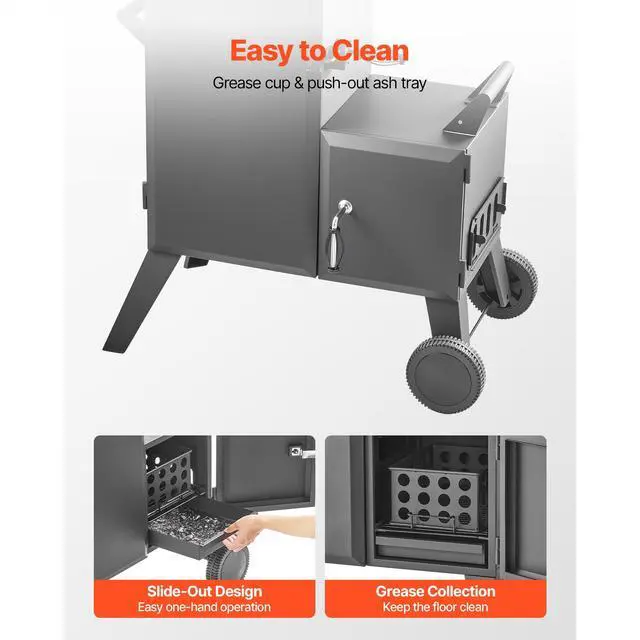 Alt view image 6 of 8 - VEVOR Charcoal Offset Smoker, Heavy-Duty Steel BBQ Offset Smoker with Side Firebox, Movable Outdoor Barbecue Smokers with 6 Adjustable Grates, Thermometer & Air Vents for Backyard Patio Party Cooking