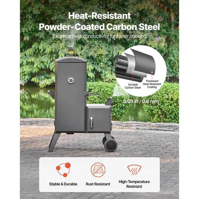 Alt view image 5 of 8 - VEVOR Charcoal Offset Smoker, Heavy-Duty Steel BBQ Offset Smoker with Side Firebox, Movable Outdoor Barbecue Smokers with 6 Adjustable Grates, Thermometer & Air Vents for Backyard Patio Party Cooking