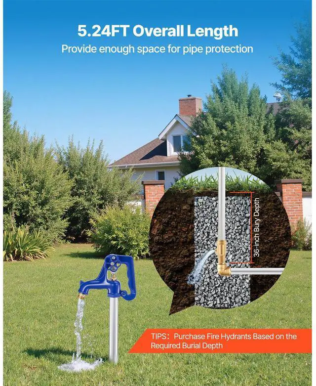 Alt view image 6 of 7 - Frost Proof Yard Hydrant, 5.24FT Freeze-Proof Outdoor Faucet with 36" Bury Depth, 3/4" NPT Pipe Connection, Lever Handle + Handwheel, No Lead Freezeless Hydrant for Yard Garden Farm Irrigation