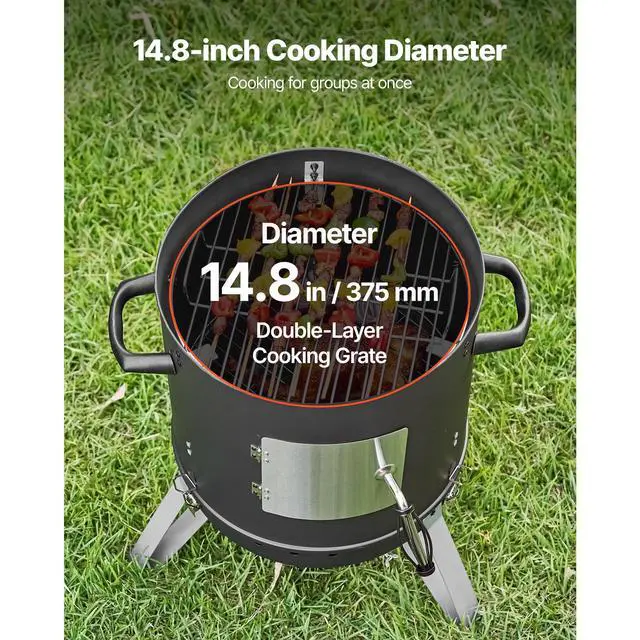 Alt view image 4 of 8 - VEVOR Charcoal Smoker, 16" Vertical Charcoal BBQ Grill, Coated Steel Barbecue Smoker with 2 Grilling Grates, Thermometer, Air Vents & Removable Ash Tray, Ideal for Backyard Patio Parties Cooking