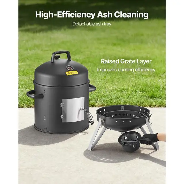 Alt view image 6 of 8 - VEVOR Charcoal Smoker, 16" Vertical Charcoal BBQ Grill, Coated Steel Barbecue Smoker with 2 Grilling Grates, Thermometer, Air Vents & Removable Ash Tray, Ideal for Backyard Patio Parties Cooking