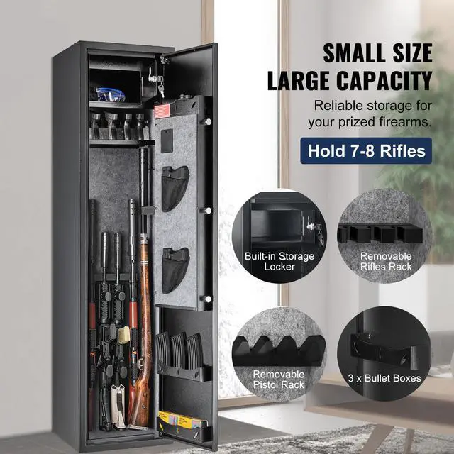 Alt view image 9 of 14 - VEVOR  5 Rifles Gun Safe, Rifle Safe with Digital Keypad & Lock, Gun Storage Cabinet with Built-in Storage Locker, Removable Storage Shelf for Home Long Gun and Pistols