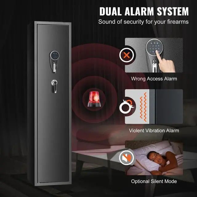 Alt view image 11 of 14 - VEVOR  5 Rifles Gun Safe, Rifle Safe with Digital Keypad & Lock, Gun Storage Cabinet with Built-in Storage Locker, Removable Storage Shelf for Home Long Gun and Pistols