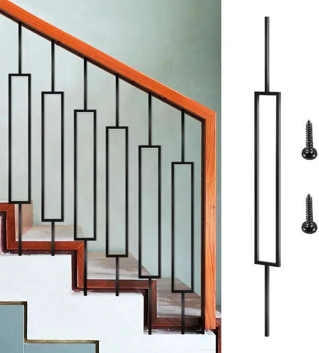 Alt view image 3 of 8 - VEVOR Deck Balusters, 10 Pack Metal Deck Spindles, 44\"x0.5\" Staircase Baluster with Screws, Iron Deck Railing for Wood and Composite Deck, Stylish Black Baluster for Outdoor Stair Deck Porch