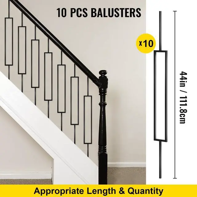 Alt view image 6 of 8 - VEVOR Deck Balusters, 10 Pack Metal Deck Spindles, 44\"x0.5\" Staircase Baluster with Screws, Iron Deck Railing for Wood and Composite Deck, Stylish Black Baluster for Outdoor Stair Deck Porch