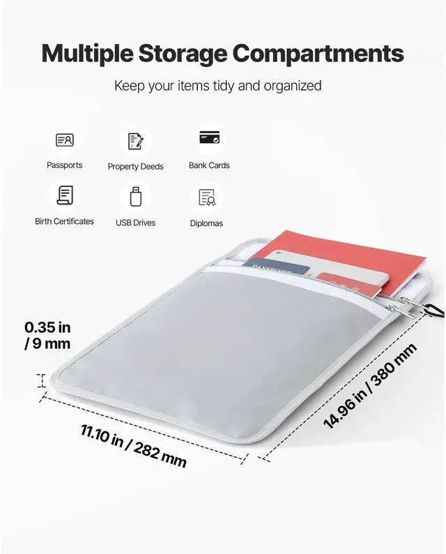 Alt view image 4 of 8 - VEVOR Fireproof Document Bag, 2192  Heat Insulated Fireproof & Waterproof Bag with  Smooth Zipper, Portable File Storage Organizer Home Office Travel Use, for Passports, Important Documents, Files