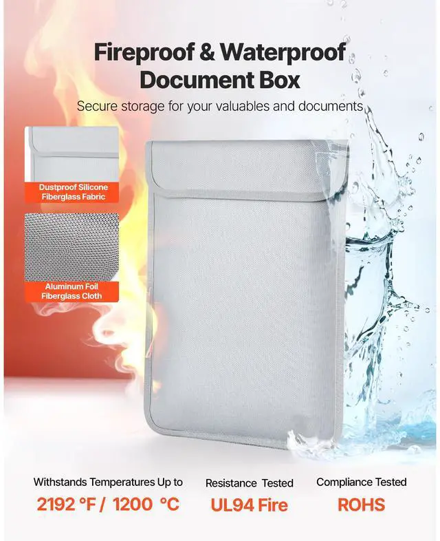 Alt view image 3 of 8 - VEVOR Fireproof Document Bag, 2192  Heat Insulated Fireproof & Waterproof Bag with  Smooth Zipper, Portable File Storage Organizer Home Office Travel Use, for Passports, Important Documents, Files