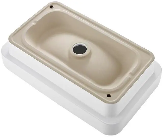 Alt view image 2 of 8 - VEVOR Semi Recessed Bathroom Sink, 19.29 x 12.01 Inch Rectangular White Ceramic Vessel Sink with 1-3/4 Inch Drain Hole, Drop in Modern Lavatory Vanity Bath Wash Bowl Basin, Rectangle for Small Space