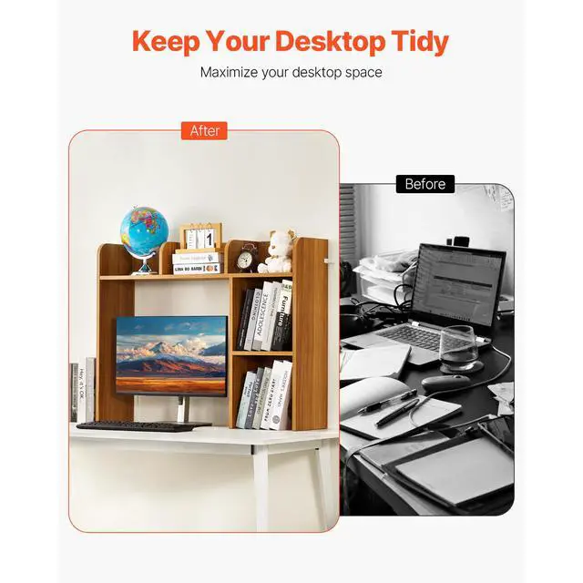 Alt view image 9 of 14 - VEVOR Desktop Bookshelf Wood Desktop Storage Organizer 2-Tier for Office & Home
