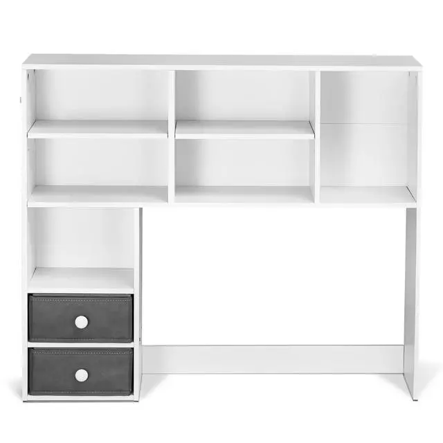 Alt view image 2 of 8 - VEVOR Desktop Bookshelf, 3-Tier Desktop Storage Organizer, 37" x 10" x 31.1" Office Storage Rack Wood Display Shelf, Desktop Bookshelf Hutch with Two Fabric Drawers, for Office, Home & Dorm, White